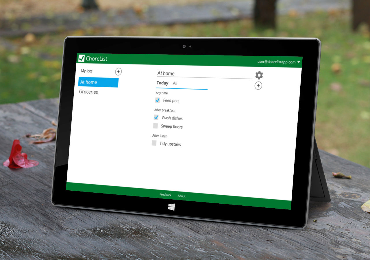 ChoreList open on a Microsoft Surface